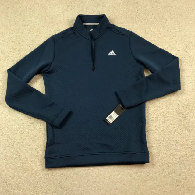 ADIDAS TEXTURED 1/4 Zip Pullover Mens Small Long Sleeve Navy Blue New ...