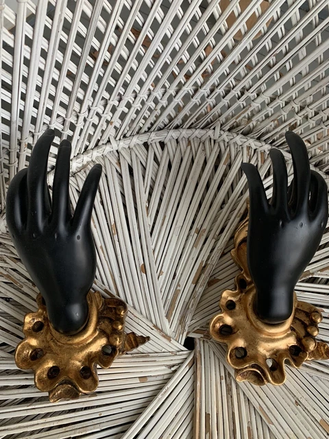 Vintage Pair Of decorative hand sconces wall hanging Drapery Rod Brackets