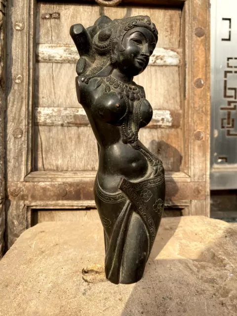 Antica scultura fine indiana bronzo intagliata a mano dea indù sud