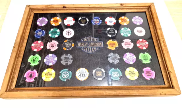 Harley-Davidson® Black 34 Poker Chip Collectors Frame Display