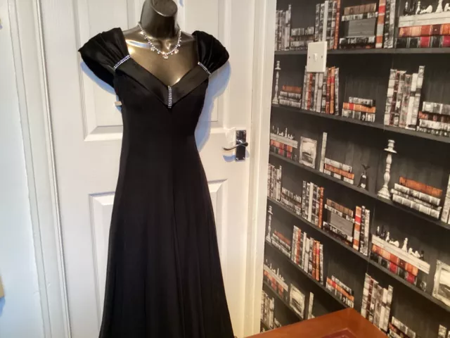 Ladies Dress Size 10.Stunning Black Evening Dress,diamanté Detail By Frank Usher