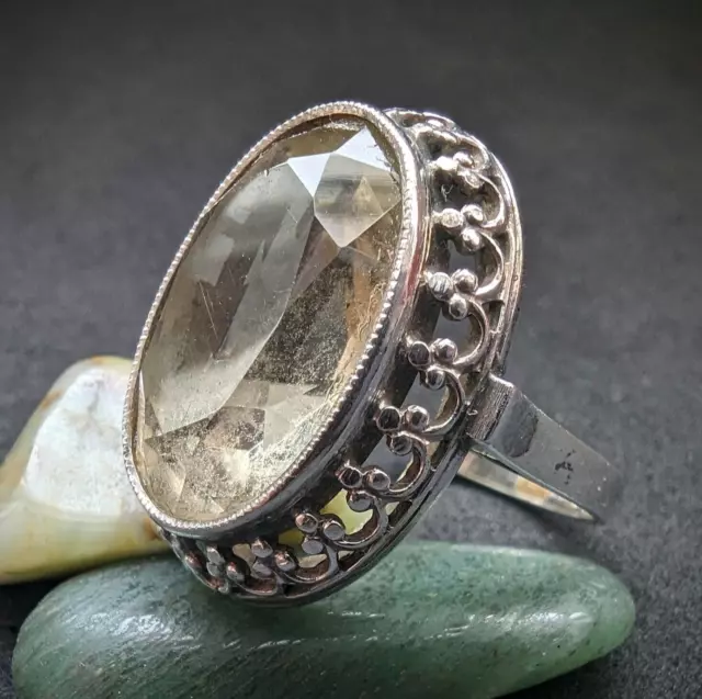 Antiker Jugendstil Art Deco Ring 935 Silber Citrin alt c. 1920 RG 51