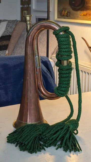 Vintage Copper & Brass Military Style Bugle Horn Instrument with Green Tassle