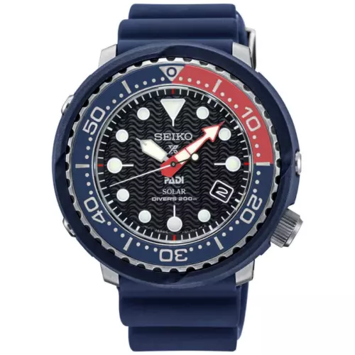 SEIKO ProspeX SNE499P1 PADI Solar Tuna Diver Watch Rubber V157 Pepsi Blue Red