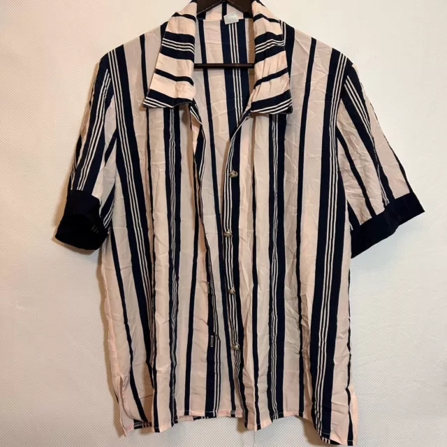 Vintage Blouse Womens Shirt Top Size 16 Black Cream Striped Work Boho Ladies