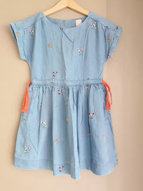 John Lewis Girl's Blue Floral Embroidered Spring Summer Dress Size 4 - 5 Years