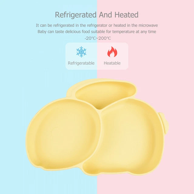 Cartoon Children Dishes Cute Silicone Baby Feeding Dishes Baby Cutlery (Yellow) 3