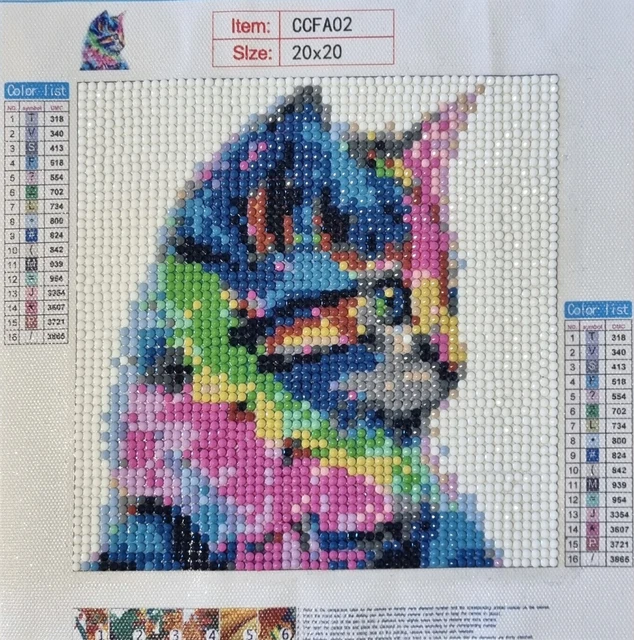diamond painting bilder,bunte Katze 20×20cm