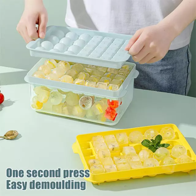 Tipo prensa molde de hielo cubo de hielo bola de hielo contenedor de almacenamiento con tapa
