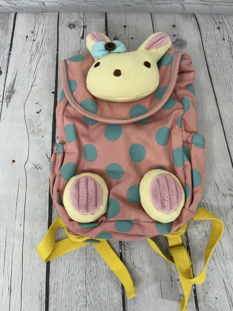 Rora Ailey Bunny Rabbit Polka Dot Girls Backpack Pink Blue Euc!