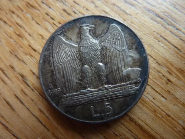 1929 Italia 5 Lire Silver High Grade Coin ref 5