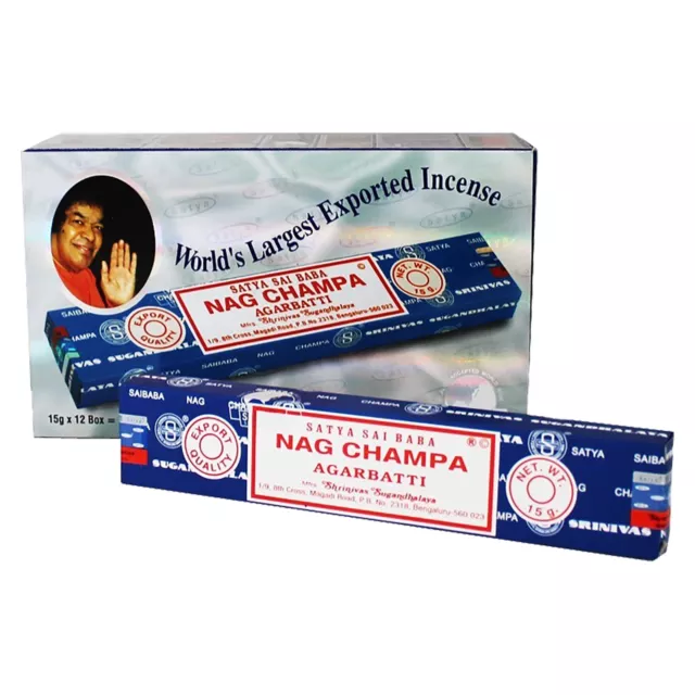1, 4, 8, 12 Pack Satya Sai Nag Champa Genuine Incense Sticks Joss Insence 15g
