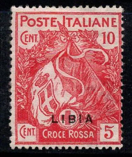 Libya 1915-16 Sass. 13c * MH 100% 10 c + 5 c, overprint strongly moved down