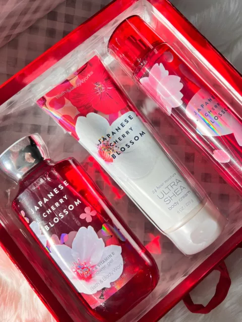 Bath and Body Works JAPANESE CHERRY BLOSSOM Full Size 3 PC CHRISTMAS GIFT SET