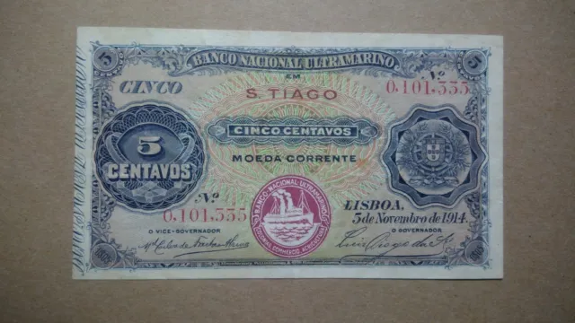 Portugal Cape Verde 5 Centavos  05.11.1914 XF P.11B RARE NOTE