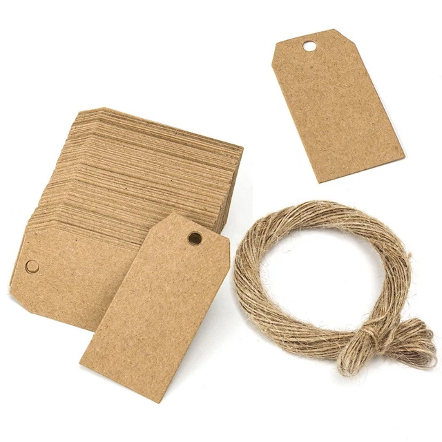 Lot De 100 étiquettes Cadeaux En Papier Kraft Avec 20 Mètres De Corde De Jute Pour La Saint-Valentin, Noël (marron