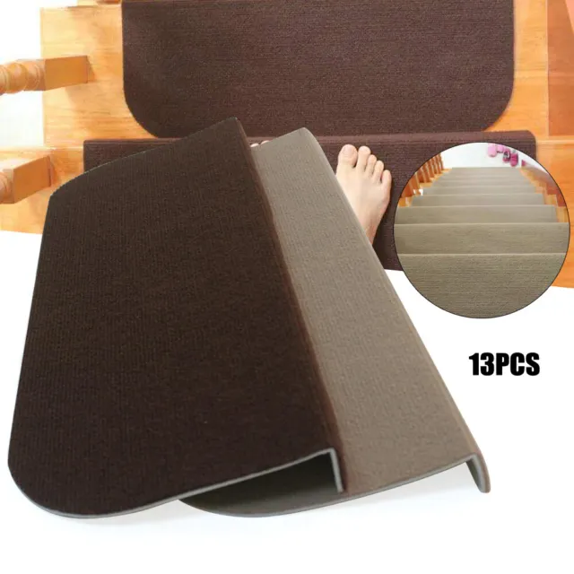 13Pcs Stair Mat Set Non-Slip Foldable Beige Resistant Carpet Washable Mat USA
