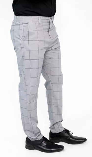 Men's Plaid Slim Fit Chino Flat-Front Pants 3