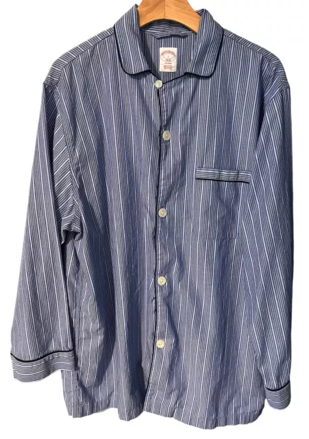 Brooks Brothers Pajama Shirt Top Mens Small Large Blue Striped Cotton Pocket