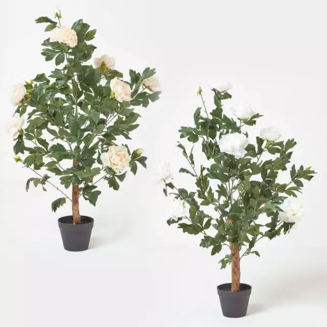 Artificial Peony Tree in Black Pot Faux Decorative Flowers for Indoor Decoration