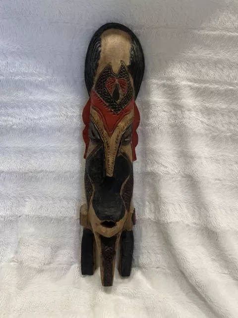 old hand carved wood African mask statue and wall hanging 22 inches tall