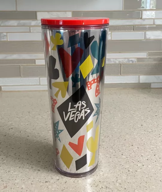 Starbucks Tumbler Cold Cup 24oz Las Vegas 777 Suits Silver Reflective with  Straw