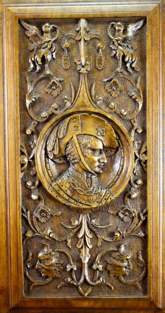 French Antique Gothic Hand Carved Wood Cupboard Door 19th 3