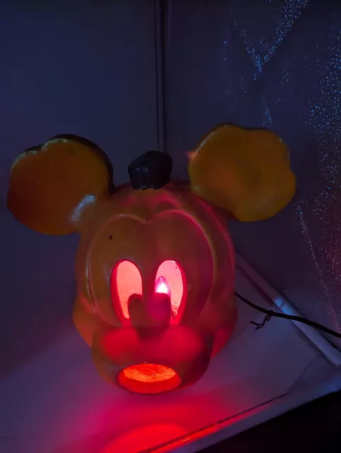 Vintage 1999 Disney Mickey Mouse Halloween Pumpkin Lighted Blow Mold Paper Magic