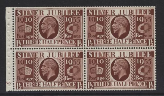 1935 11/2d RED-BROWN SILVER JUBILEE M/MINT BOOKLET PANE OF FOUR SG 455a
