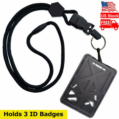 Specialist ID THREE Card Heavy Duty Plastic Badge Holder with Lanyard - Top Load