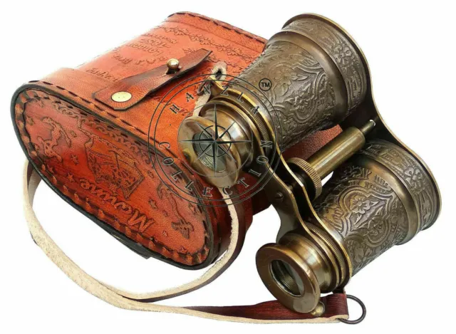 Maritime Solid Brass Engraved Binocular With Beautiful Leather Cover Binocular