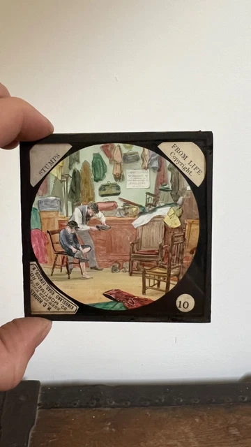 Ancienne plaque verre lanterne magique fin XIX° peinte main Good Night