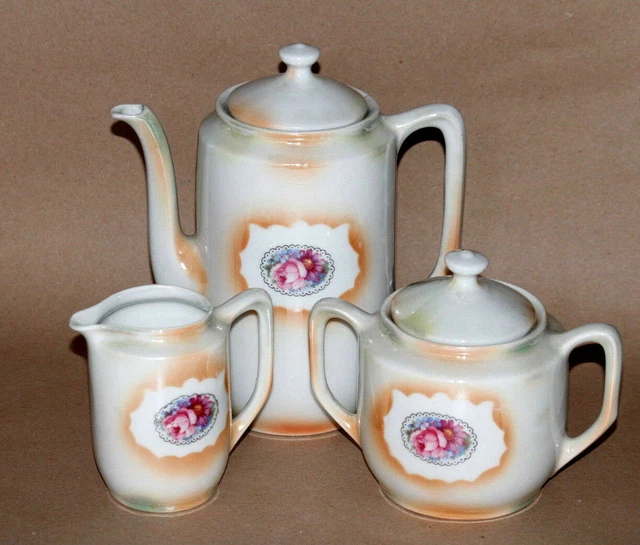 Service à Café 8 Pièces Style Shabby Chic - Décor Bouquet De Roses - Pour 4 Personnes - Porcelaine