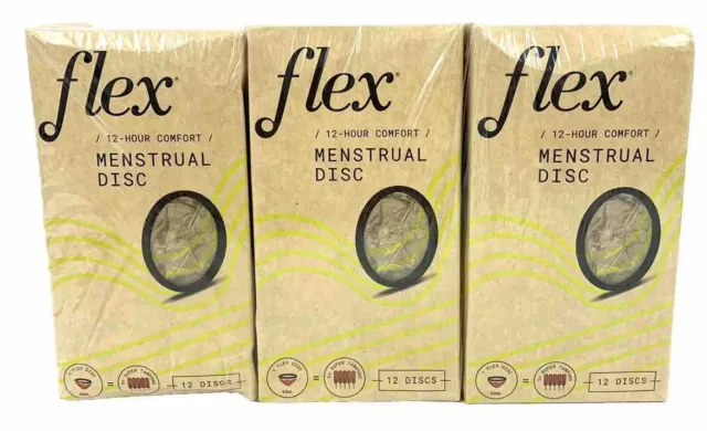 3 paquetes de discos menstruales cómodos flexibles de 12 horas totalmente nuevos (36 en total)