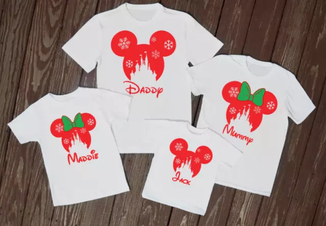 T-shirt famiglia abbinate Disney vacanze di Natale castello di Natale personalizzate