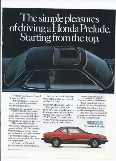1980 Honda Prelude Print Ad Automobile car 8.5" x 11"
