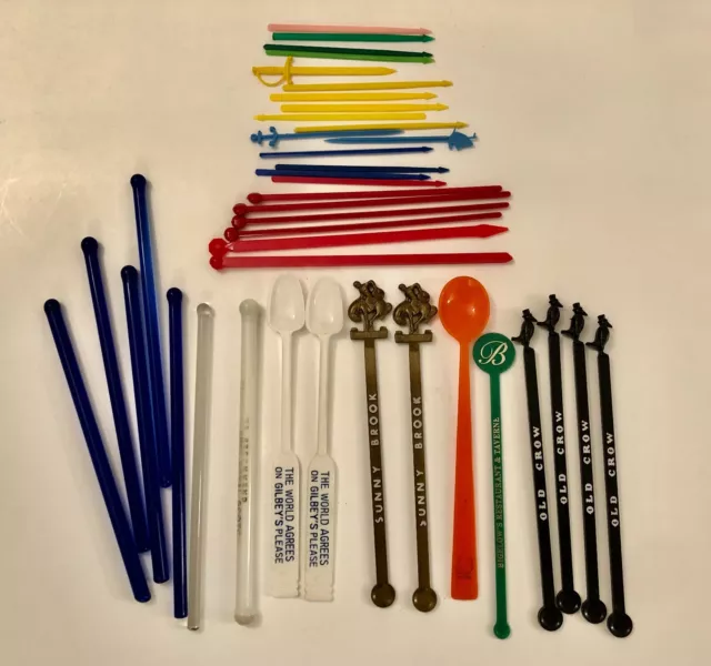 Lot of 17 Vintage Drink Stirrers/Swizzle Sticks/Barware-7 Glass, 4 Old Crow