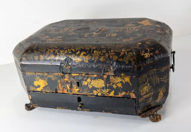 Antique Chinese or Japanese Gold Lacquered Sewing Box As Is Condition