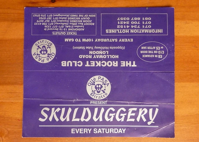 QUE PASA PIRATES Skulduggery The Rocket London July 1992 Rave Flyer £1.50 -  PicClick UK