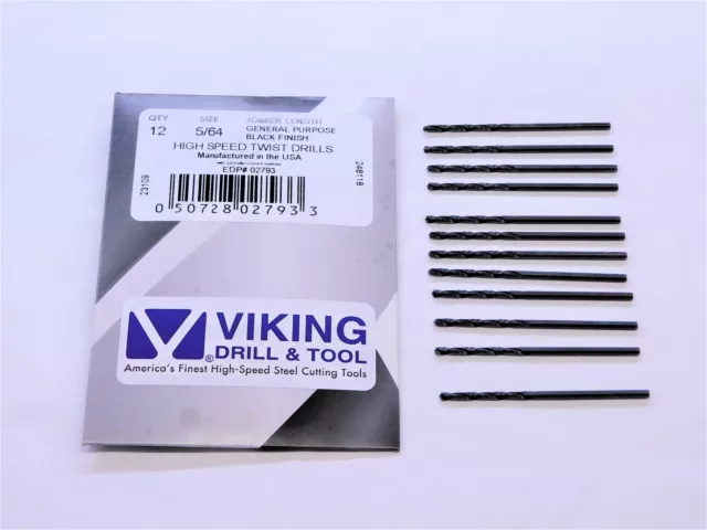 12Pcs Viking 5/64 O.d. Black Oxide Hss Jobber Length Twist Drill Bit 02793 .0781