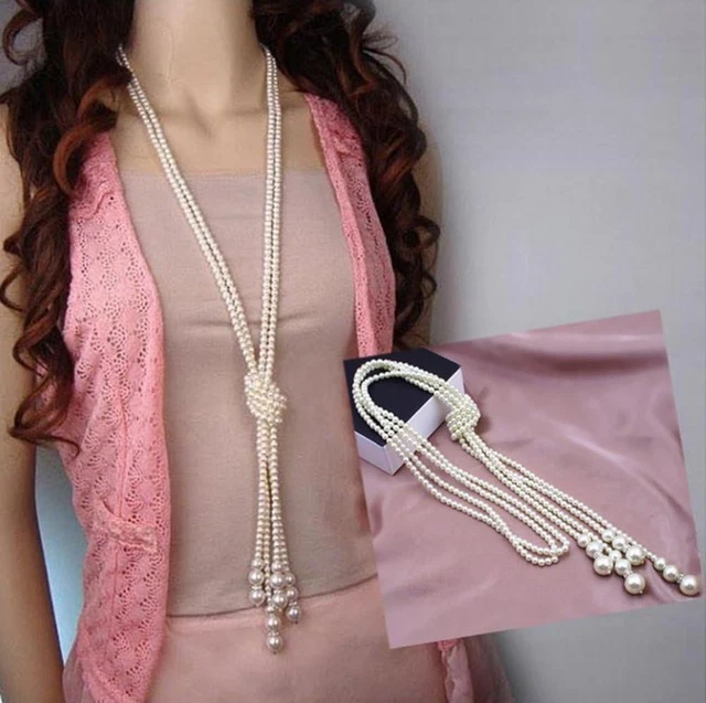 Collana Maglione Distinct® Moda Perle Artificiali Bianche Catena Lunga...