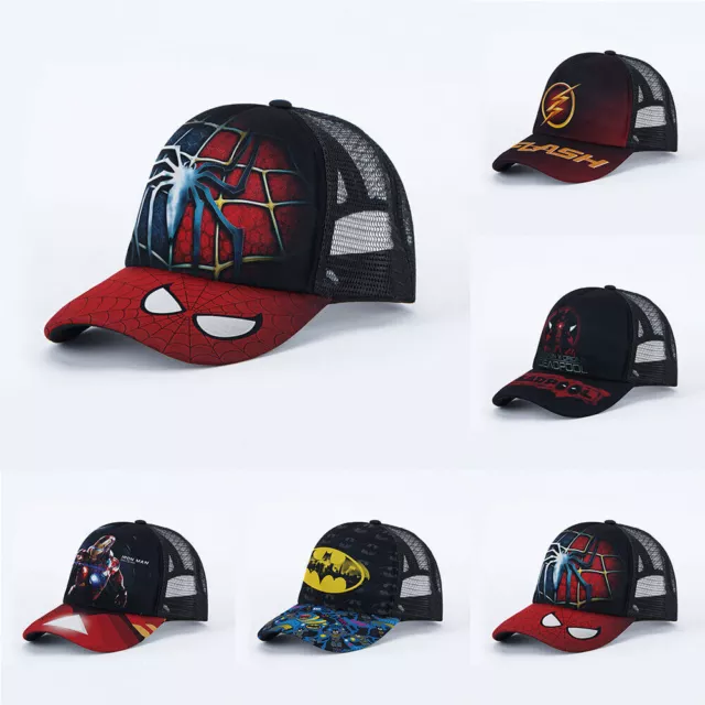 Kids Boys Superhero Cartoon Marvel Baseball Cap Mesh Breathable Snapback Hat .