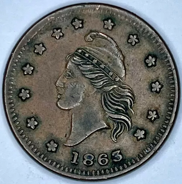 Civil War Token, 1863 Patriotic, Fuld 6B/310a R3 Extra Fine/About Uncirculated