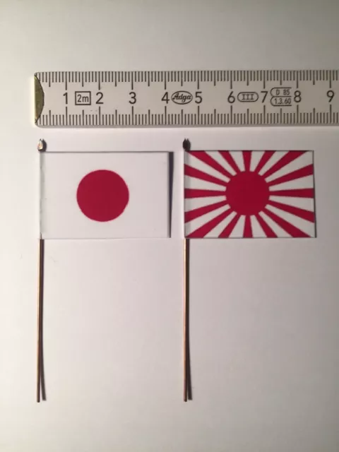 1112) 2x 28mm WWII Japan Japanese National & Imperial Army War Flag 1868 - 1945