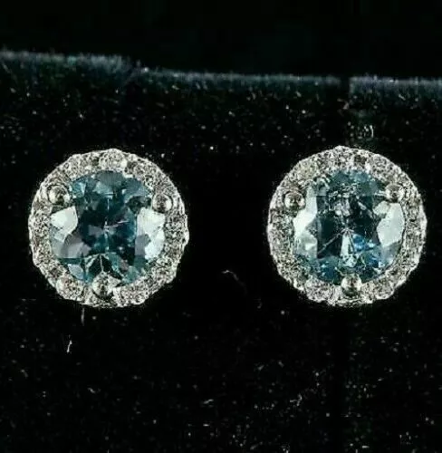 4Ct Round Cut Lab-Created Aquamarine Stud Earrings Solid 14K Gold Plated Silver