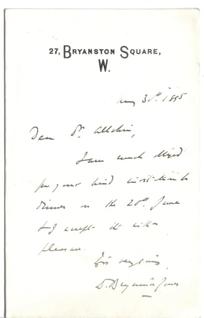 Sir David Brynmor Jones - Liberal MP for Stroud & Swansea - original 1895 letter