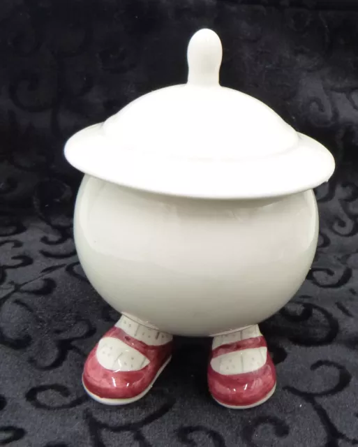 Carlton Walking Ware Sugar Bowl With Lid 1970s Cream Wearing red Mary Jane Shoes