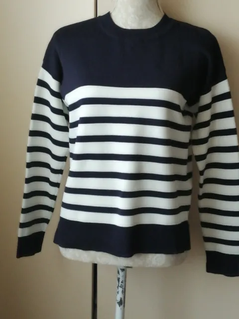 Whistles Navy And White Tight Ribbed Knit Pullover  Size S  8 10 12