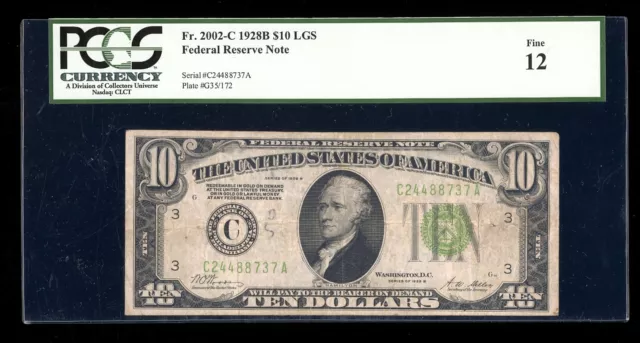 DBR 1928-B $10 LGS FRN Philadelphia Fr. 2002-Clgs PCGS 12 Serial C24488737A