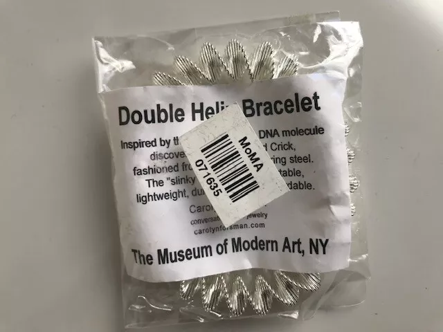 New MOMA Double Helix Silver Tone Bracelet, 3" wide, Flexible/Expandable, Metal